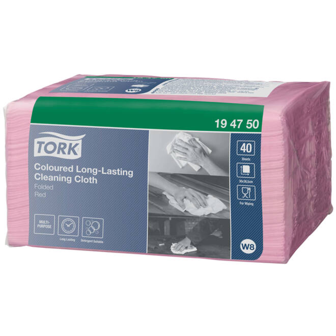 Reiningingsdoek Tork Long Lasting W8 multifunctioneel rood 194750
