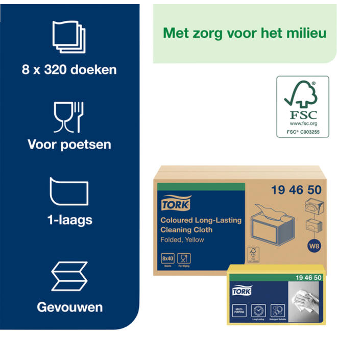 Reinigingsdoek Tork W8 Premium 1-laags 40 vel geel 194650