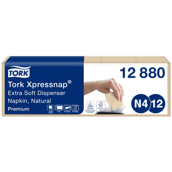 Servet Tork N4 Xpressnap Premium 1/2 vouw 2-laags 213x165mm 1000 vel naturel 12880