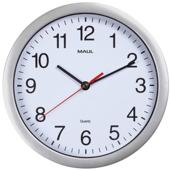 Wandklok MAUL Run RC quartz Ø25x5cm kunststof zilver/wit incl.batterij