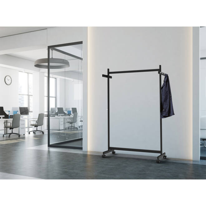 Garderoberek MAUL Samba mobiel 115X172X51cm 40kg, 10 haken zwart RAL9004