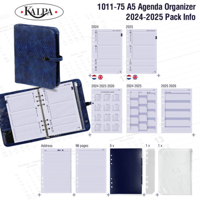 Organizer Kalpa A5 inclusief agenda 2024-2025 7dagen/2pagina's croco indigo
