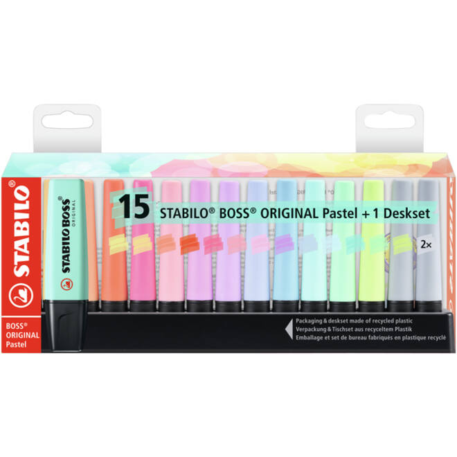 Markeerstift STABILO BOSS Original 70/15 pastel assorti deskset à 15 stuks