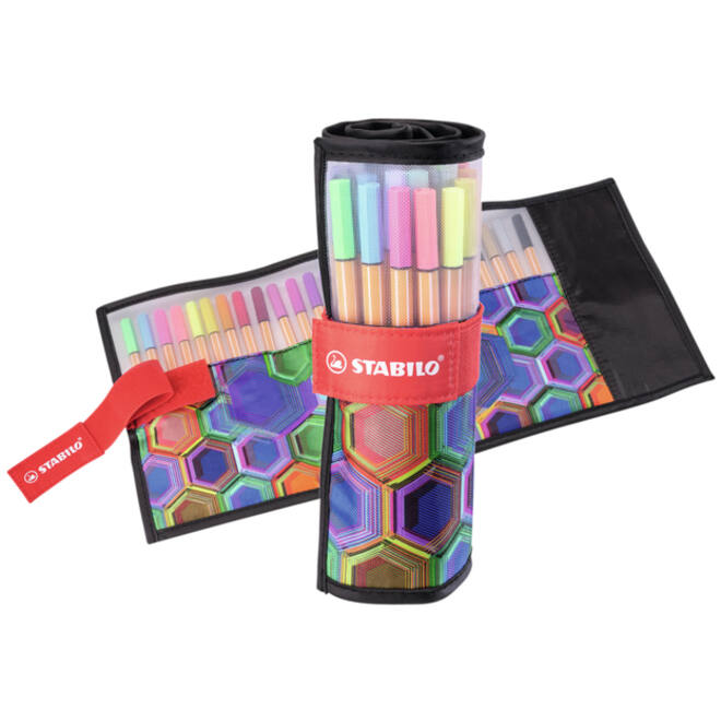 Fineliner STABILO point 88/25 Arty rollerset zwart fijn assorti etui à 25 stuks