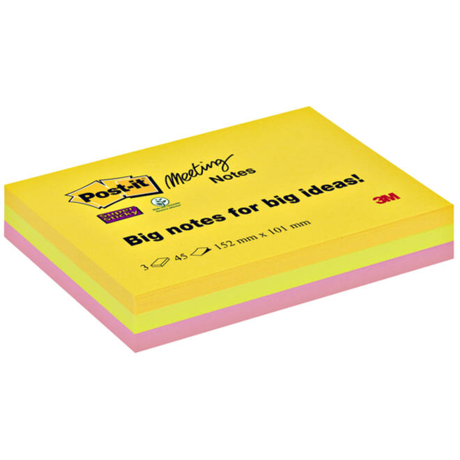 Memoblok Post-it 6445 Super Sticky 152x101mm assorti