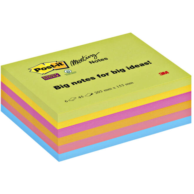 Memoblok Post-it 8645 Super Sticky 203x153mm assorti