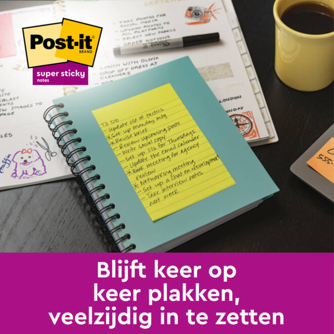 Memoblok Post-it 8645 Super Sticky 203x153mm assorti