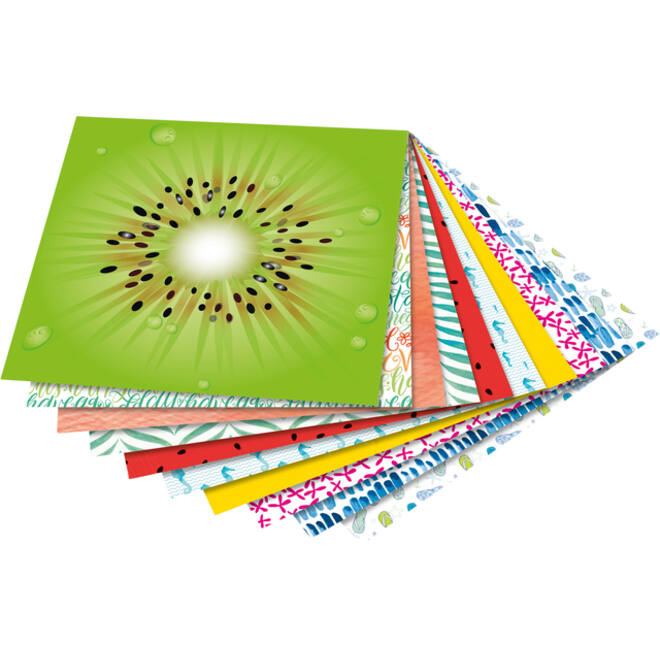 Vouwblaadjes Folia 80gr 15x15cm 50 vel 2-zijdig 10 tropical designs