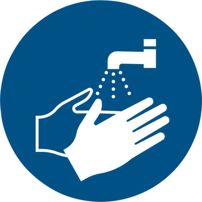 Pictogram bordje Djois Handen wassen verplicht Ø 100mm Blauw