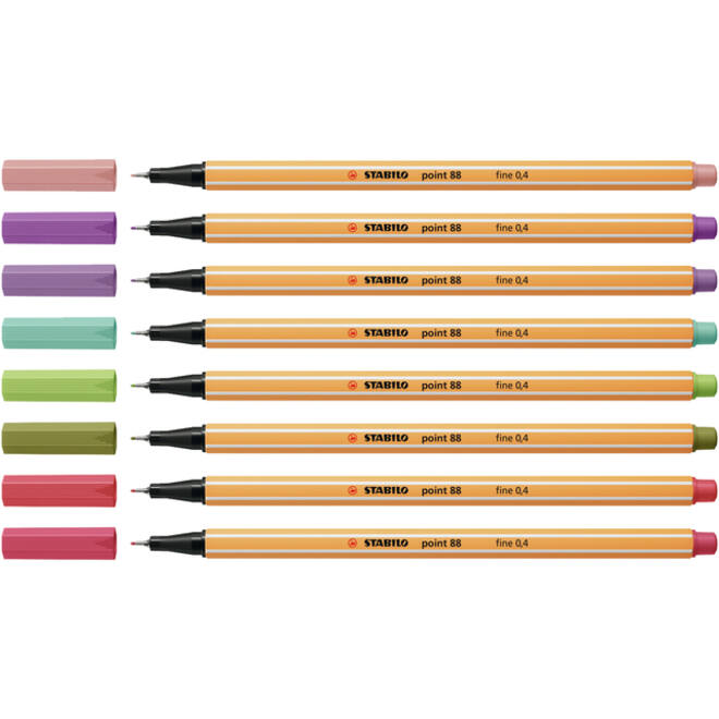 Fineliner STABILO point 88/8 fijn assorti etui à 8 stuks