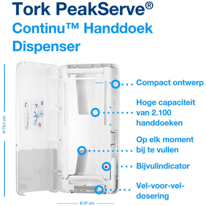 Handdoekdispenser Tork PeakServe® Continu™ H5 Elevation wit 552500