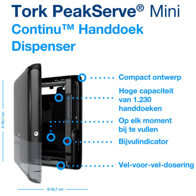Handdoekdispenser Tork H5 Elevation PeakServe klein zwart 552558