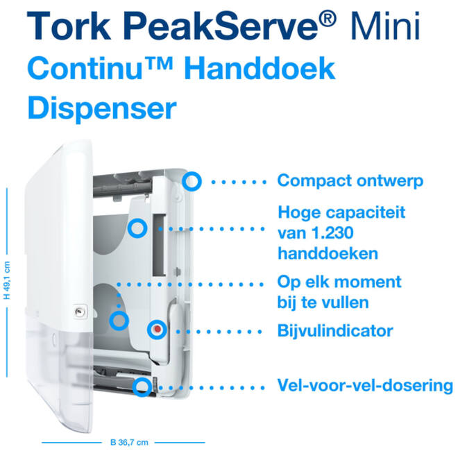 Handdoekdispenser Tork H5 Elevation PeakServe klein wit 552550