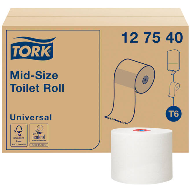 Toiletpapier Tork Mid-size T6 Universal 1-laags 135m wit 127540