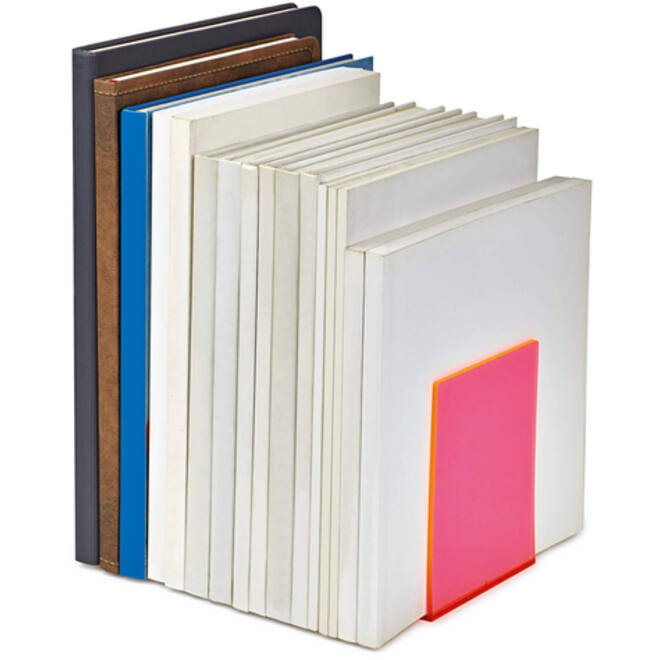 Boekensteun MAUL 10x10x13cm acryl set 2 neon rood transparant