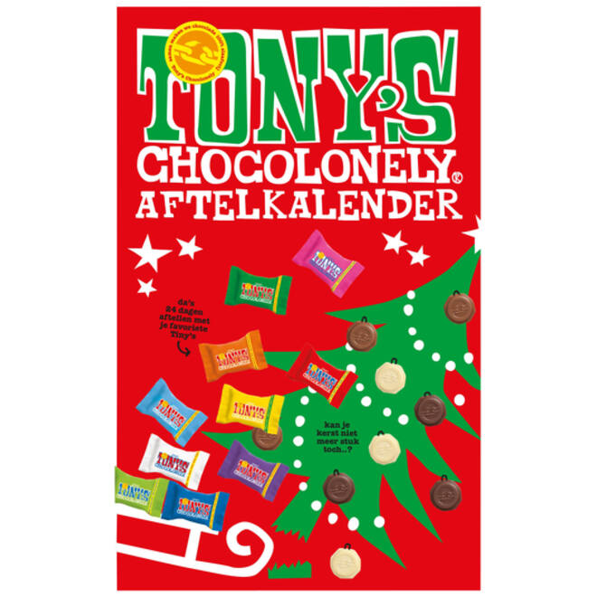 Chocolade Tony's Chocolonely Kerst big Tiny calendar 225gr assorti