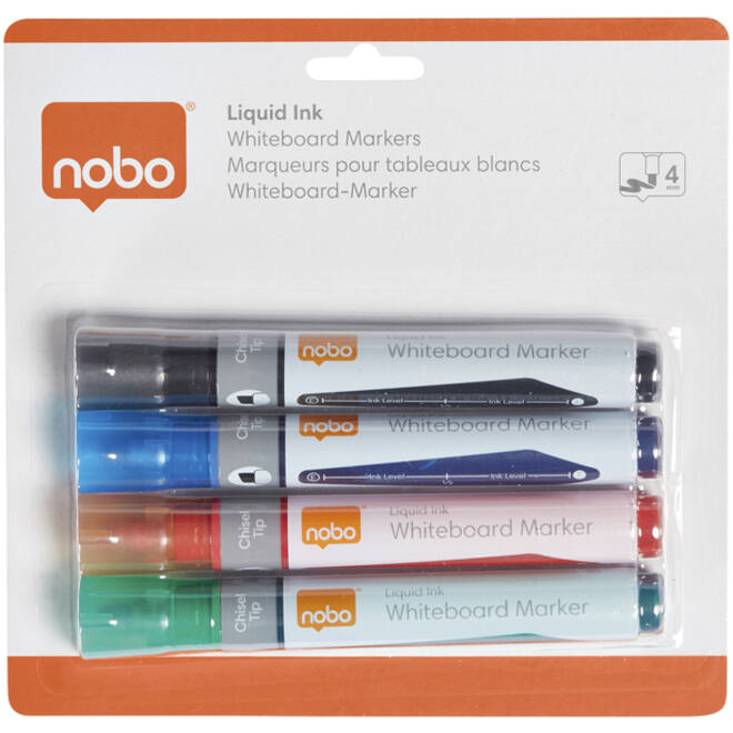 Viltstift Nobo whiteboard Liquid ink schuin assorti 4mm 4st