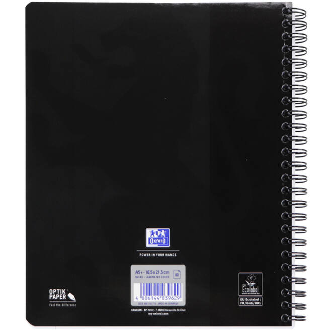 Collegeblok Oxford School A5+ lijn 17-gaats 160 pagina's 80gr zwart
