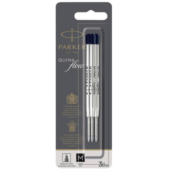 Balpenvulling Parker Quinkflow medium zwart blister à 3 stuks
