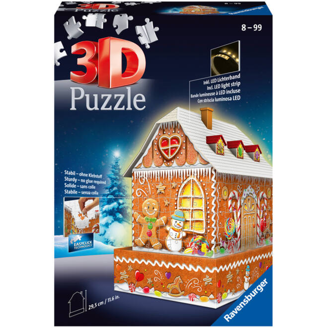 3D puzzel Ravensburger Kerst Gingerbread House Night Edition 216 stukjes