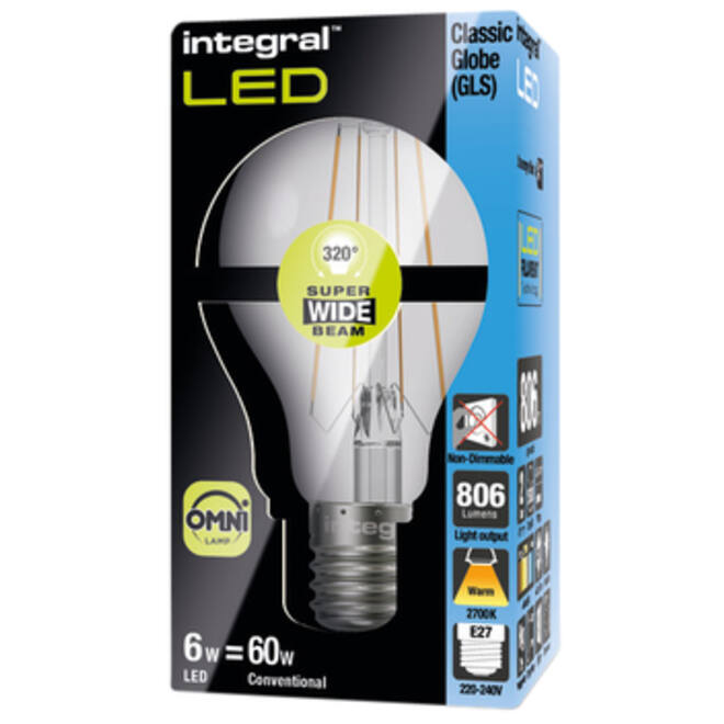 Ledlamp Integral E27 2700K warm wit 6.3W 806lumen