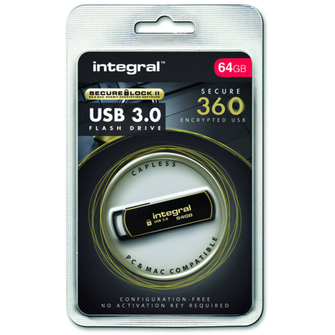 USB-stick Integral 3.0 Secure 360 64GB zwart