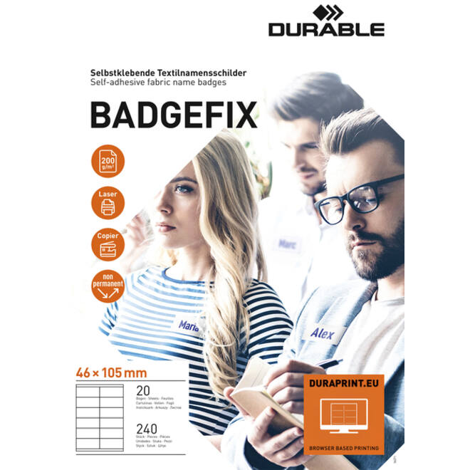 Naambadge etiket Durable 8363 46x105mm zelfklevend wit