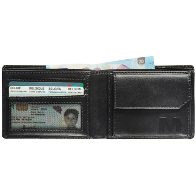 Portemonee Maverick All Black compact met kleingeldvak RFID leer zwart
