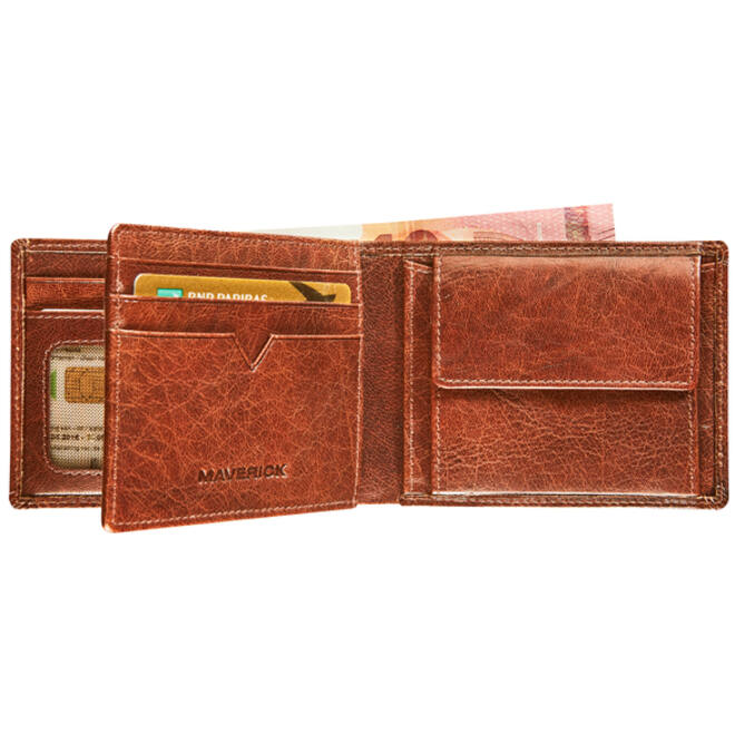 Portemonee Maverick Rough Gear met kleingeldvak RFID leer cognac