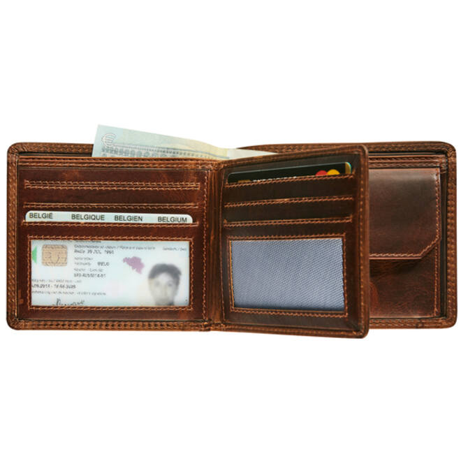 Portemonee Maverick The Original met kleingeldvak RFID leer bruin