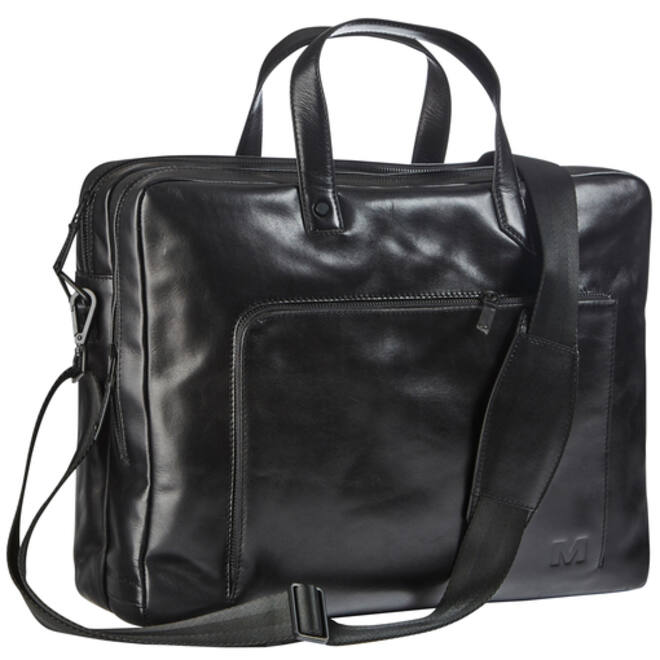 Businesstas Maverick All Black met laptopvak 15,6" leer zwart