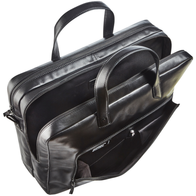 Businesstas Maverick All Black met laptopvak 15,6" leer zwart