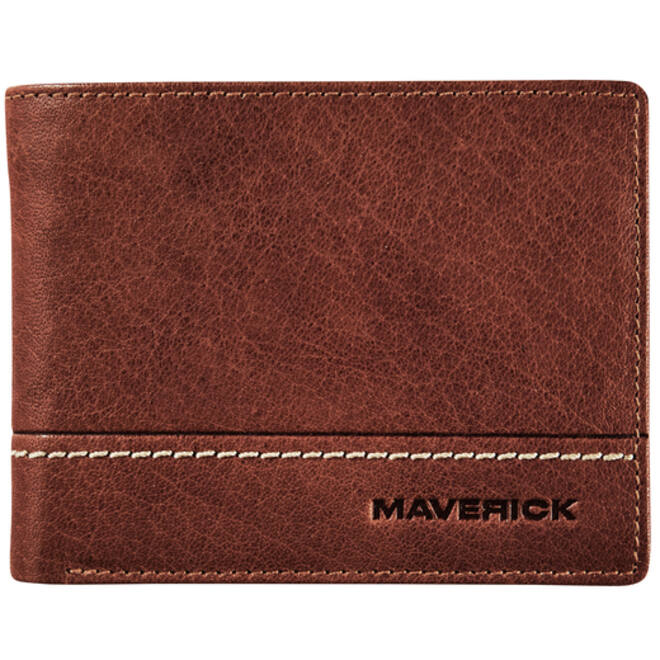 Portemonee Maverick Rough Gear compact met kleingeldvak RFID leer bruin