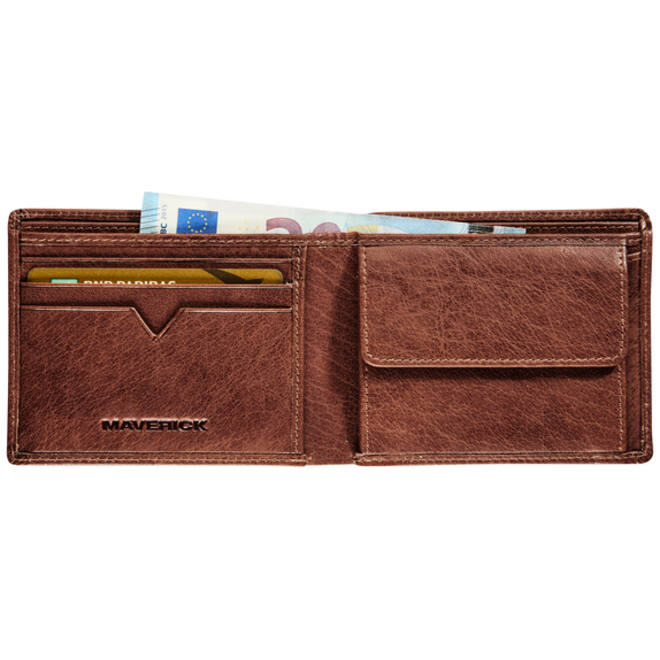 Portemonee Maverick Rough Gear compact met kleingeldvak RFID leer bruin