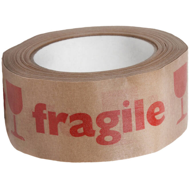 Waarschuwingstape IEZZY 50mmx50m 80p gerecycled papier bruin/rood