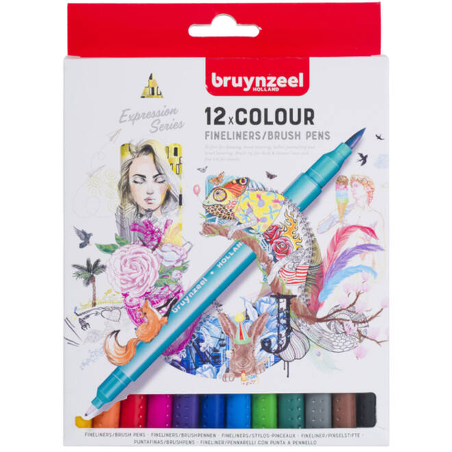 Fineliner Brush pen Bruynzeel Creatives set 12 kleuren