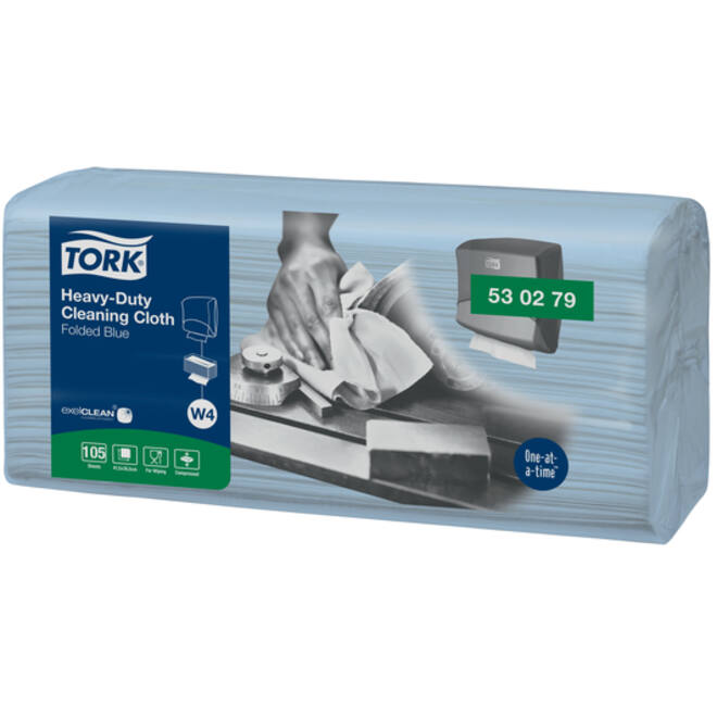 Reinigingsdoek Tork Heavy-Duty W4 gevouwen absorberend 105 vel blauw 530279