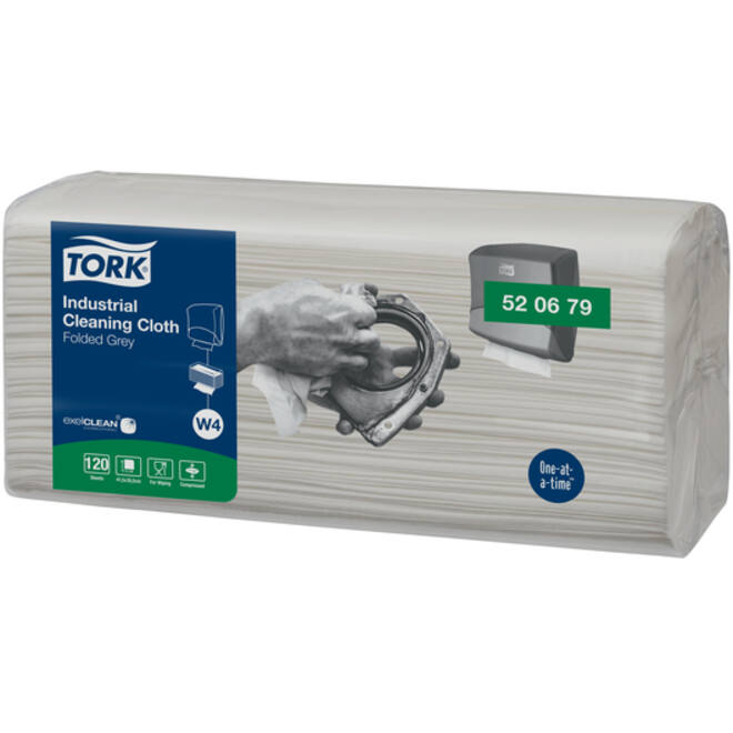 Reinigingsdoek Tork Industrial W4 gevouwen flexibel en zacht 120 vel grijs 520679