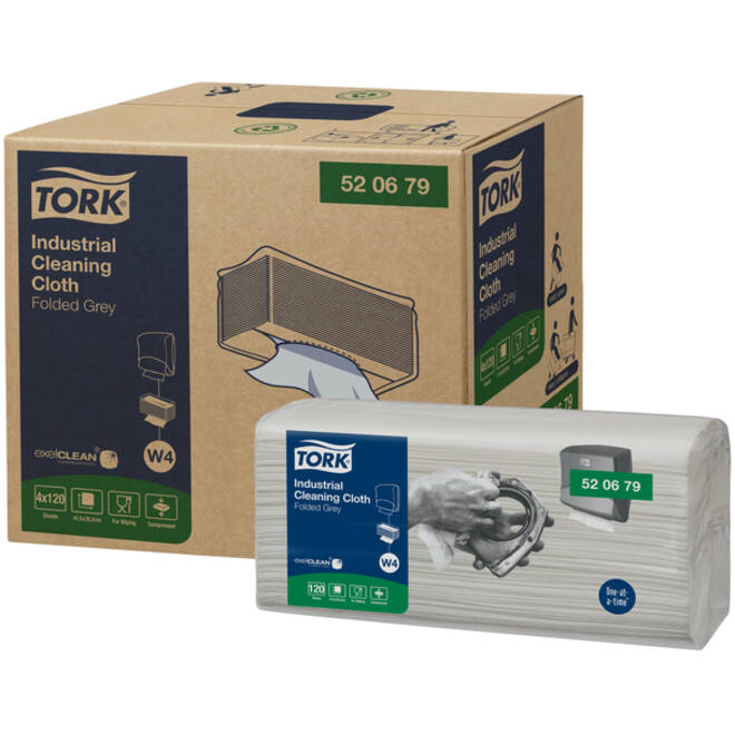 Reinigingsdoek Tork Industrial W4 gevouwen flexibel en zacht 120 vel grijs 520679