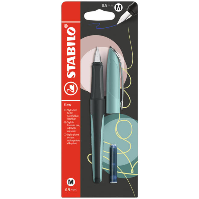 Vulpen STABILO Flow medium pastel turquoise blister à 1 stuk