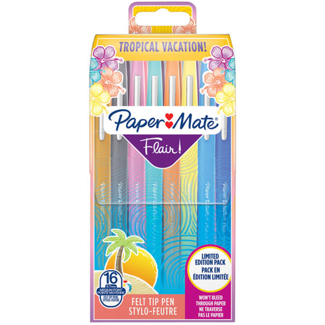 Fineliner Paper Mate Flair Tropical Vacation! medium assorti blister à 16 stuks