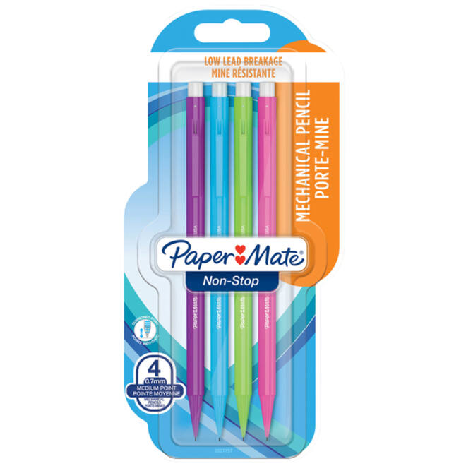 Vulpotlood Paper Mate non stop 0.7mm HB assorti blister à 4 stuks