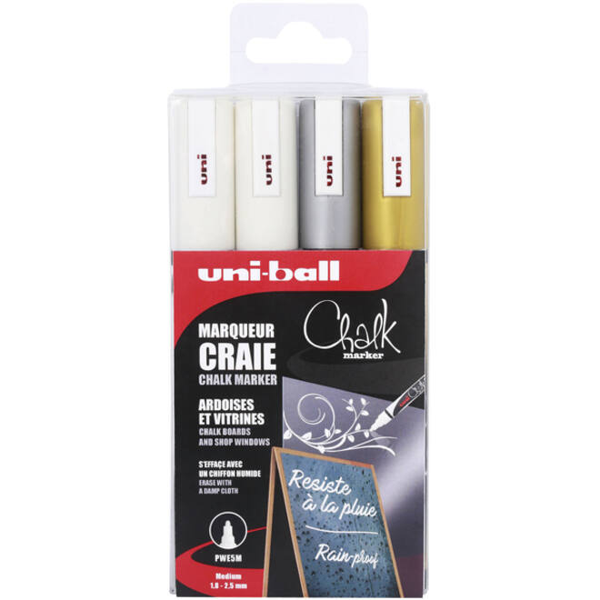 Krijtstift Uni-ball chalk rond 1.8-2.5mm assorti set à 4 stuks