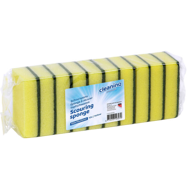 Schuurspons Cleaninq geel/groen 100x70x25mm 10 stuks