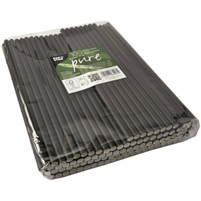 Drinkrietje Papstar 250mm papier zwart 100 stuks
