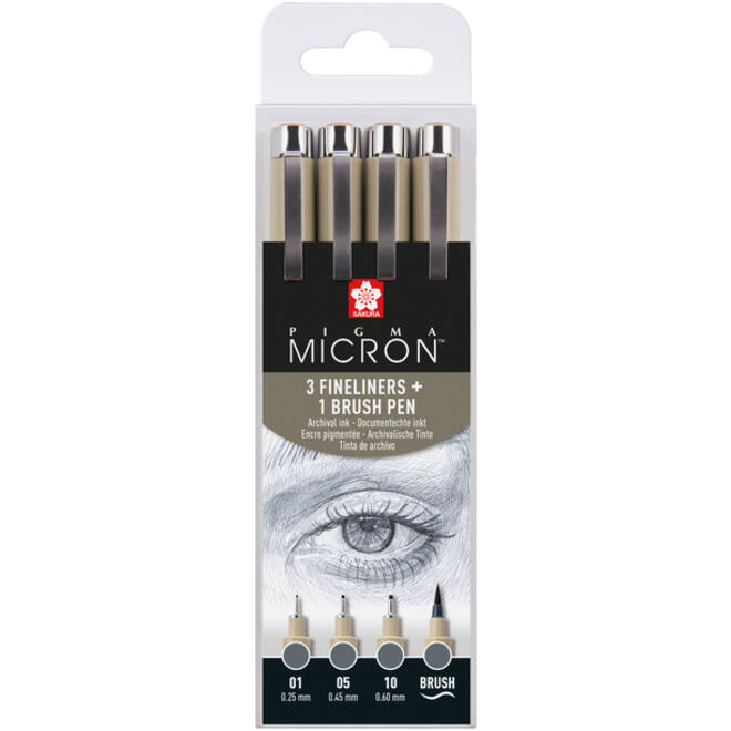 Fineliner Sakura Pigma Micron koelgrijs set 4 maten