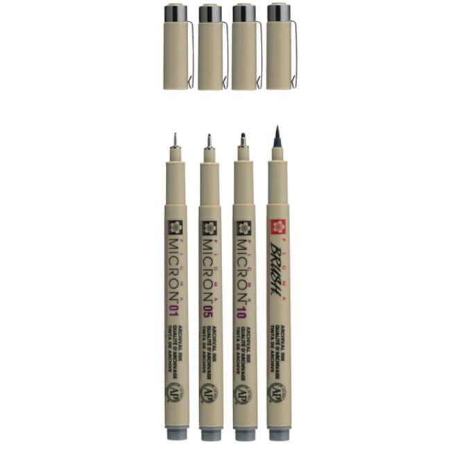 Fineliner Sakura Pigma Micron koelgrijs set 4 maten