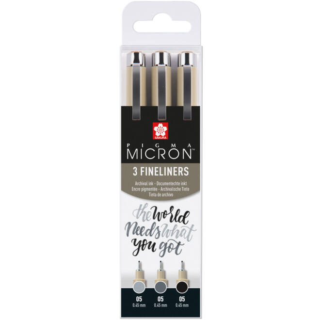 Fineliner Sakura Pigma Micron 05 set zwart & grijs 3 maten
