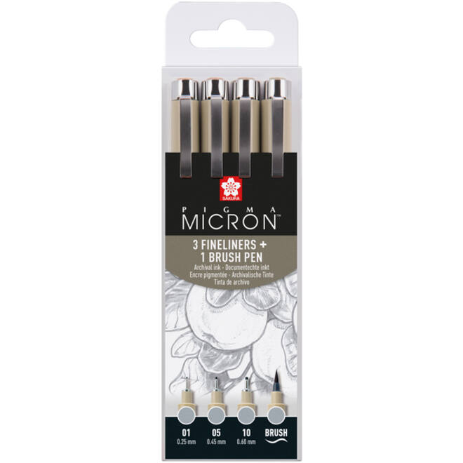 Fineliner Sakura Pigma Micron lichtgrijs set 4 maten