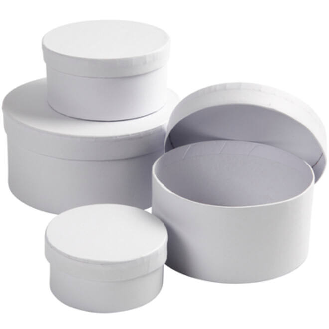 Doos Creativ Company rond 4 stuks Ø 8, 10, 12, 14cm, hoogte 4, 5, 6, 7cm wit